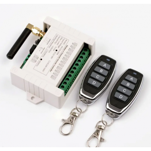 RF Alıcılı 4 Kanallı Kablosuz Uzaktan Kumanda Anahtarı - 10A, 433MHz, DC 12V-36V,  Metal Verici Dahil